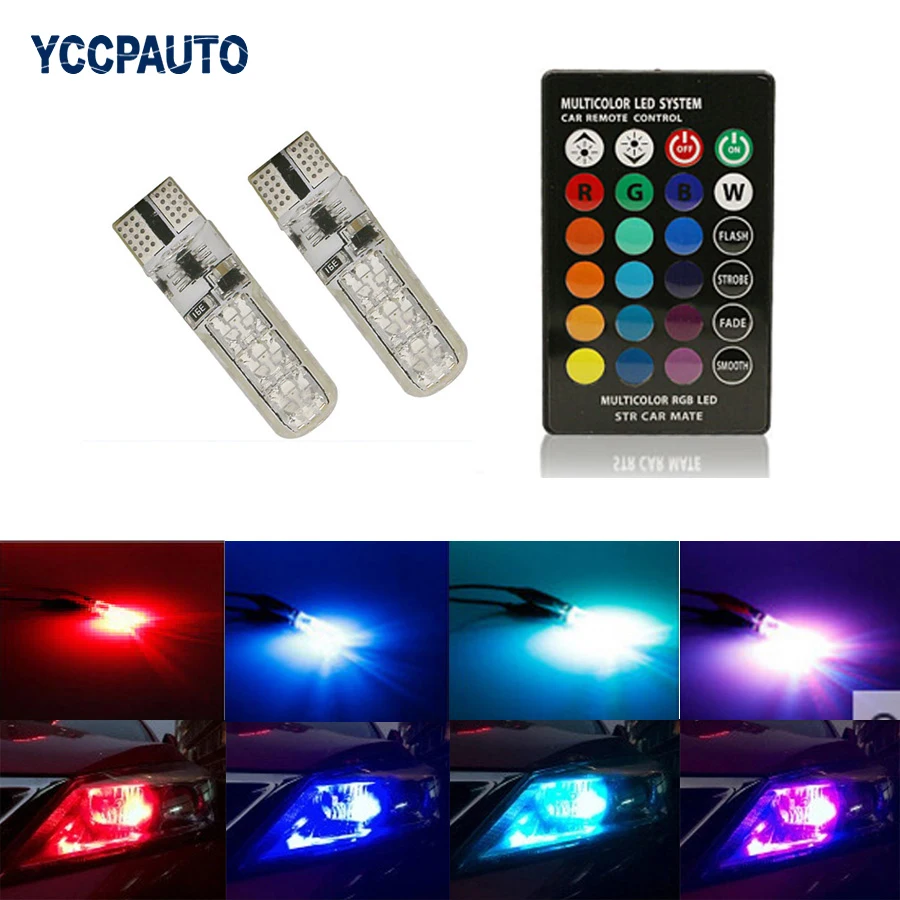 

T10 LED Lights Interior Strobe RGB car wedge turn signal indoor dome Flash wedge reading bulb 194 168 W5W 5050SMD remote control
