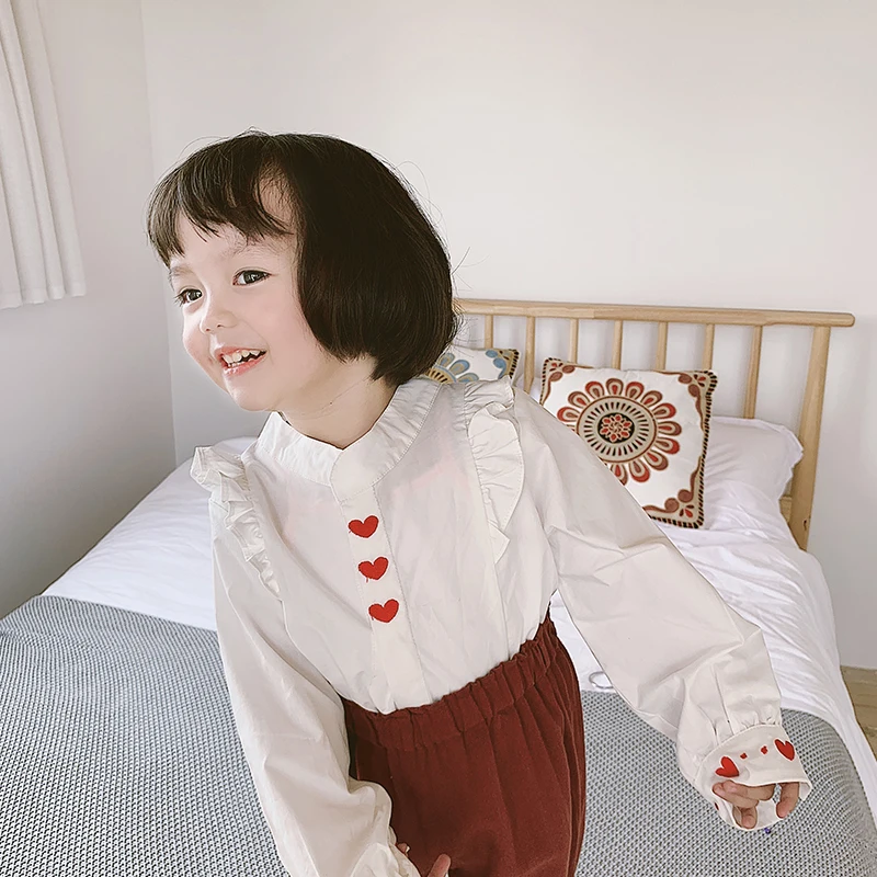 

2019 Spring New Children Sweet Embroidery Shirt Baby Girls Long Sleeve Cotton Tops Kids Clothing
