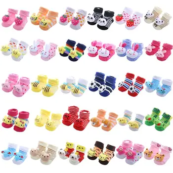 

Newborn Baby Prewalker Cotton Floor Socks Cute 3D Cartoon Animal Rainbow Stripe Anti-Skid Sole Infant Cuffed Slipper Shoes 0-12M