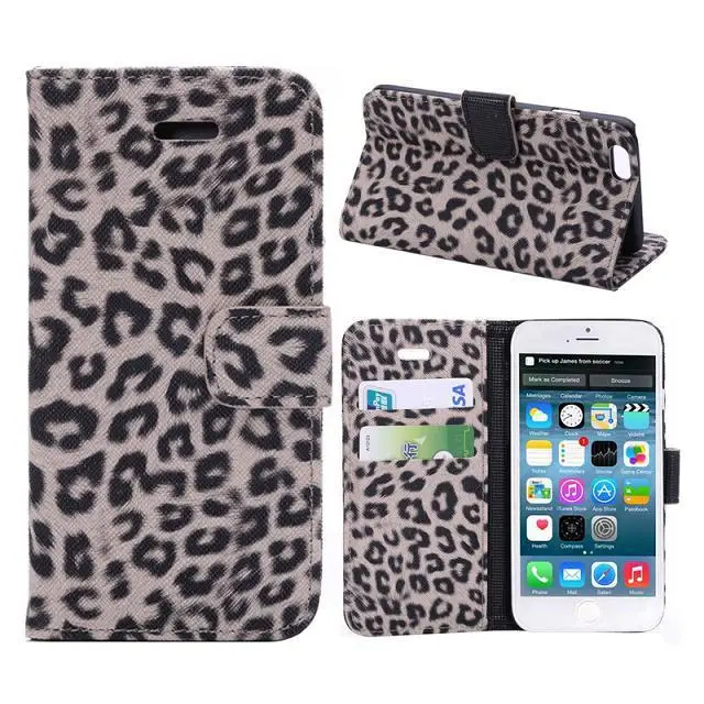 Для Apple iPhone XS Max XR X 6 6s 7 8 Plus кожаный бумажник с леопардовым принтом Пантеры чехол-книжка для iPhone 6s 7 8 Plus 5S SE 4S чехол - Цвет: Серый