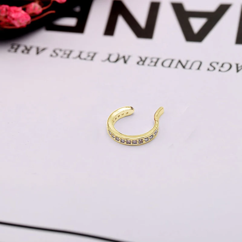 

Fashion 3 Colors Circle Ear Cuff Micro Pave CZ Zircon Round Clip Ear Gold Silver No Pierced Small Earring Cuff For Women Girls