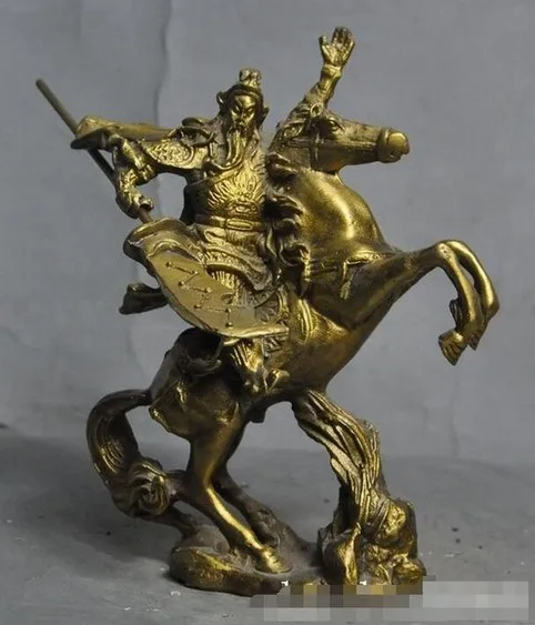 YM 308 Chinese Brass Copper guangong guanyu Warrior Generals Heroes Ride Horse Statue | Дом и сад
