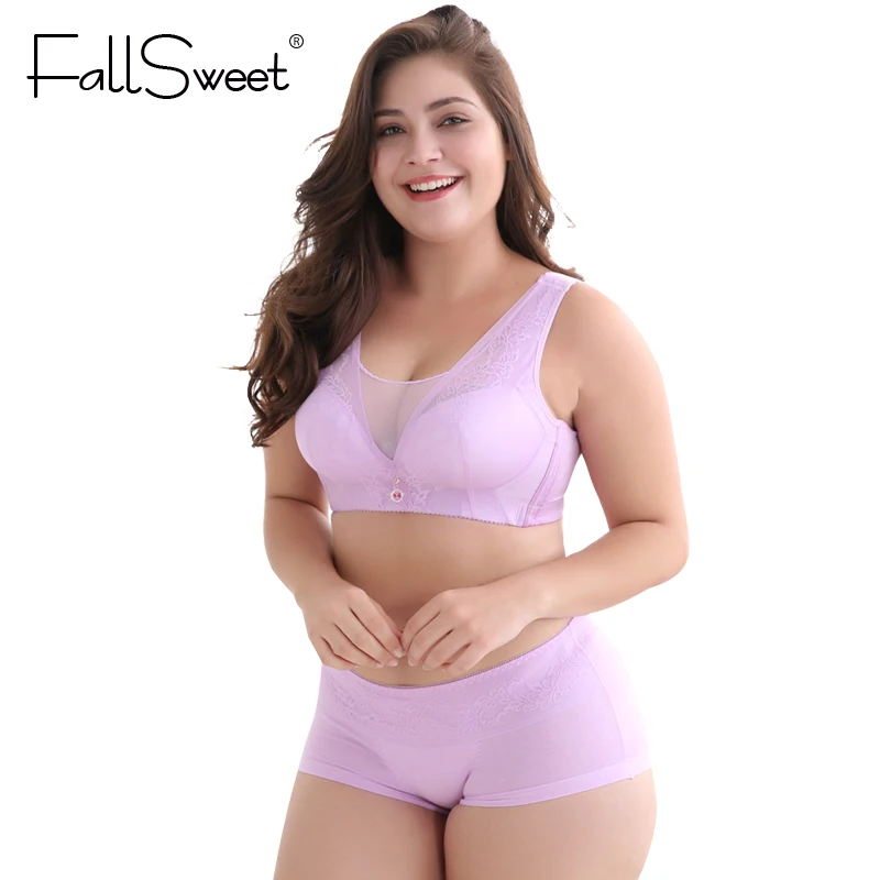 FallSweet No Wire Bra Set for Women Full Coverage Vest Brassiere Set with Panties Briefs C D cup L XL XXL