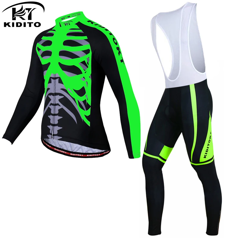 

KIDITOKT Cycling Jersey Set men 2018 Winter Thermal Fleece Long Sleeves Racing MTB Suit Maillot Bike Clothing Ropa Ciclismo