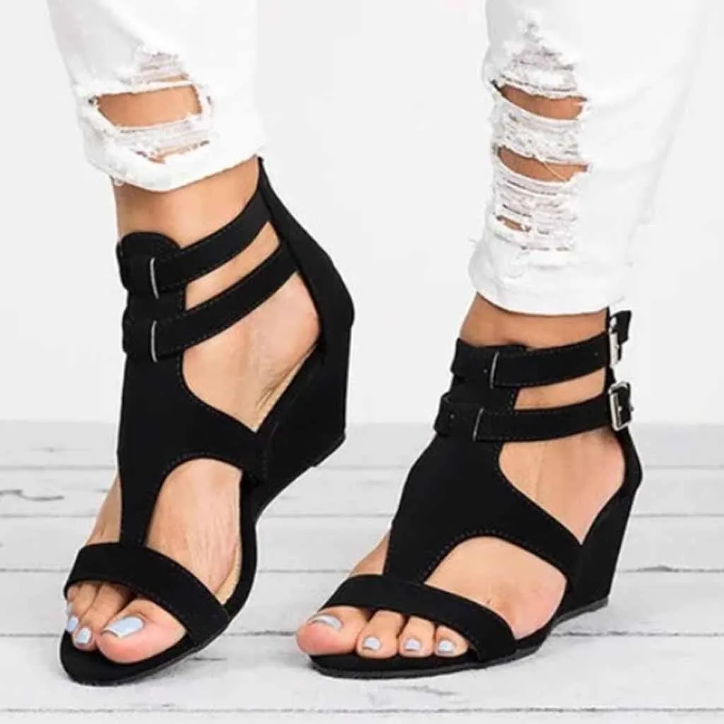 

Women Sandals 2019 New Summer Wedges Retro Casual Shoes Strap Gladiator Roman Sandals Outside Casual Buckle Shoes Sandals