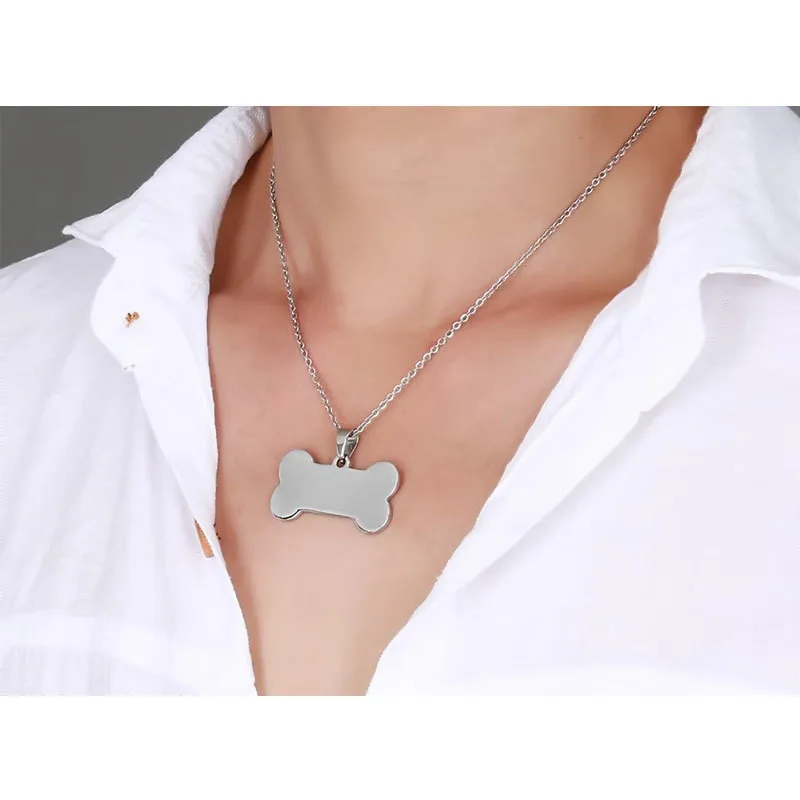 ZORCVENS Bone Shaped Pendant Necklace Stainless Steel Dog Tag Necklace Dotes On Pet Love Jewelry 6