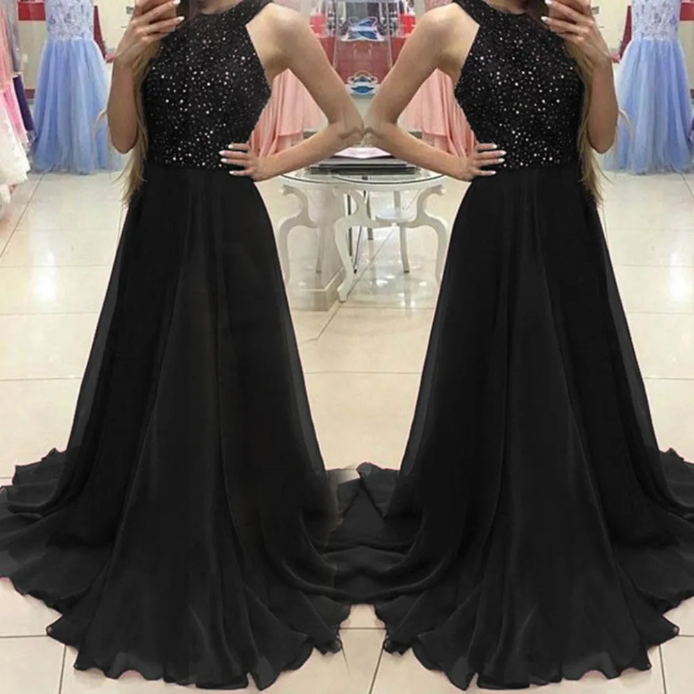

vetement femme 2019 Women sleeveless black Formal Prom Party Ball Gown Sexy Halter Long Dresses female dress