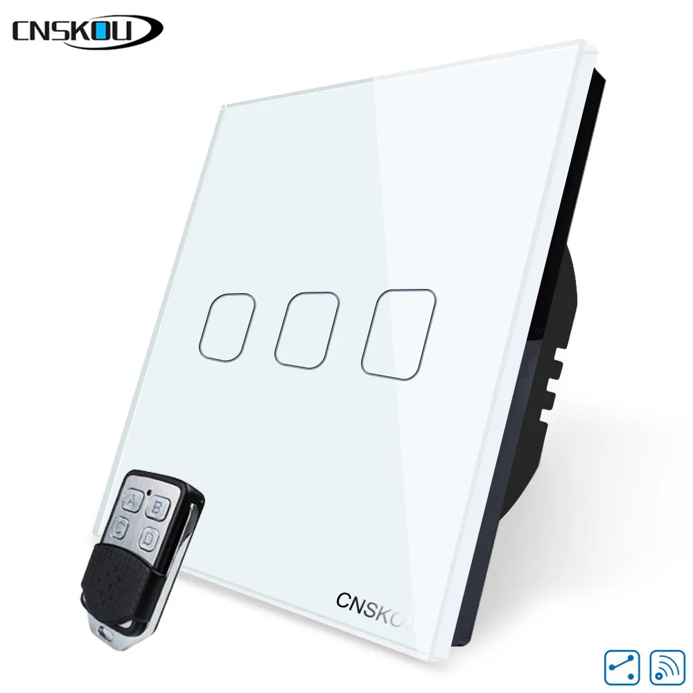 

CNSKOU EU/UK standard 3GANG 2WAY WALL TOUCH SWITCH LUXURY CRYSTAL GLASS REMOTE SWITCH FOR SMART HOME