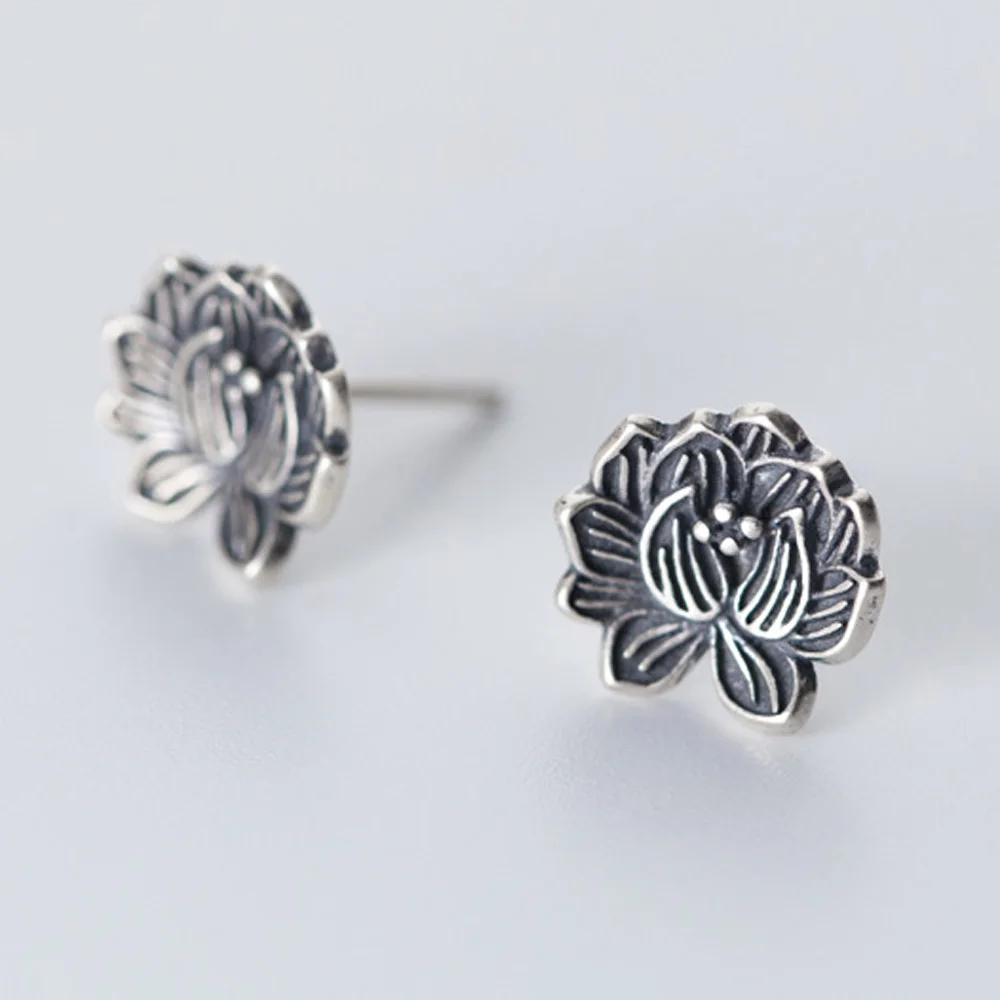 

Drop Shipping silver Lotus Flower Charm Ear Stud Chakras Healing Jewelry Fashion Buddhism Stud Earrings Accessories