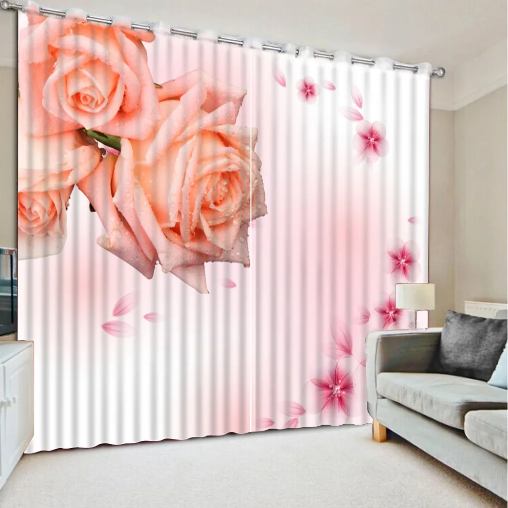 

High quality custom curtains for window living room pink flower rosed custom curtains home bedroom decoration