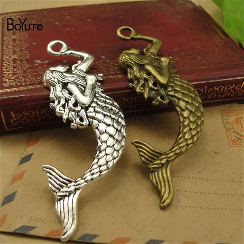 BoYuTe (30 PiecesLot) Antique Bronze Silver Mermaid Pendant Charms Diy Hand Made Jewelry Accessories (1)