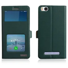 Genuine Natural Cow Cowhide Leather Case View Window For Xiaomi Mi 4C M4i Magnetic Phone Cover+Small Gifts