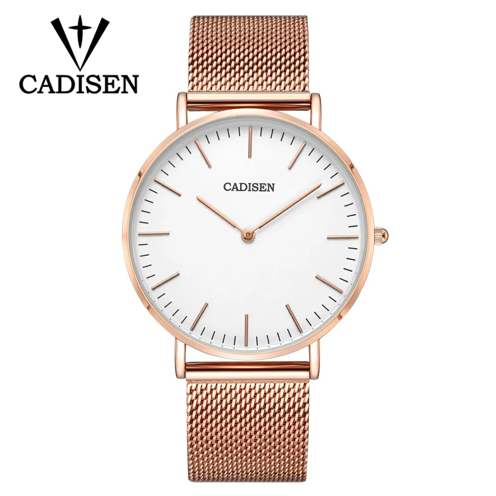 

CADISEN Luxury Brand Quartz Watch Men Simple Couple Wrist Watch Ultra-thin Dial Business Casual Mesh Stainless Steel Band 41mm