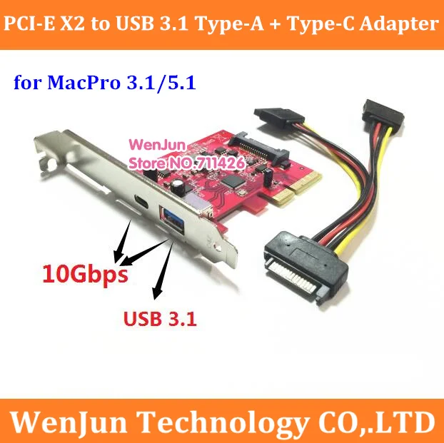 

10Gbps USB 3.1 Gen 2 Type-A +Type-C PCI express Card PCI-E 2x to usb3.1 Type A+Type C adapter for MAC PRO OSX 10.9-10.14
