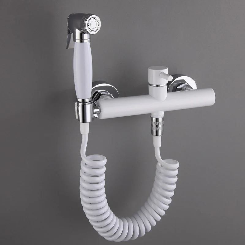 

bidet faucet Full copper white telephone hose woman washer cold and hot mixed water washer sprinkler spray set two holes