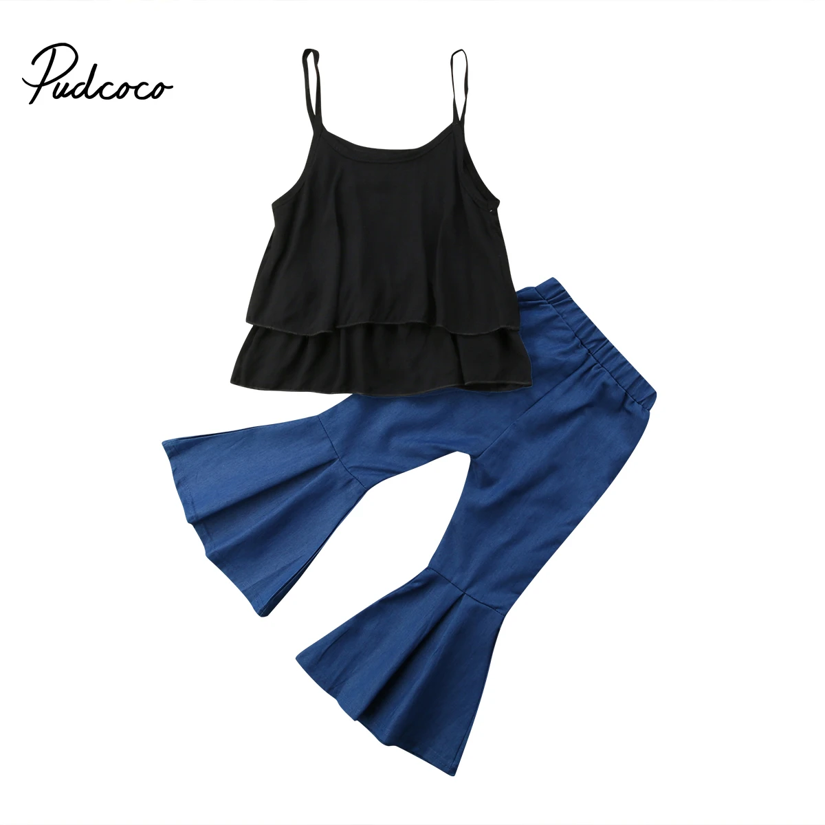 

2PCS Toddler Kids Baby Girl Sleeveless Layered Tank Tops+Flared Pant Bell-bottom Outfits Summer Clothes Set 2-7Y