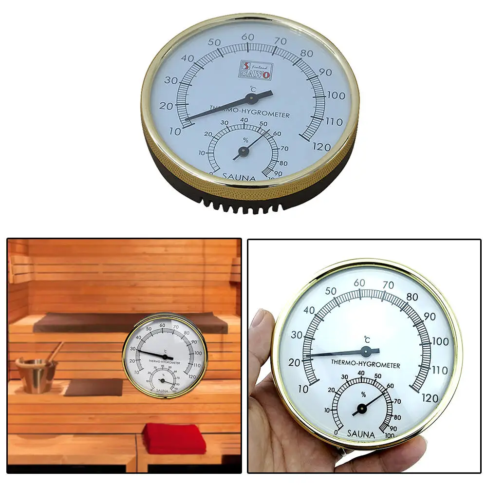 Stainless Steel Edge Sauna Room Thermometer Hygrometer Clock-0Â°C~120Â°C for Sauna Room Temperature Humidity Meter