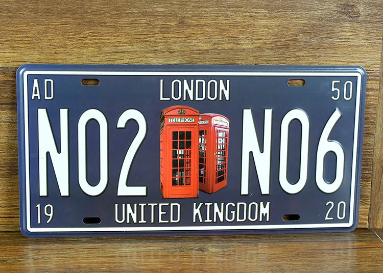 RONE289 бесплатная доставка номерной знак NO2 NO6 LONDON винтажный металлический жестяной