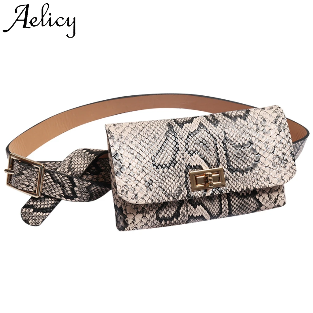 

Aelicy Women Waist Pack Serpentine Fanny Pack Leather Fashion Snake High Quality Solid Bag Simple Phone Pocket Skin Waist Belt