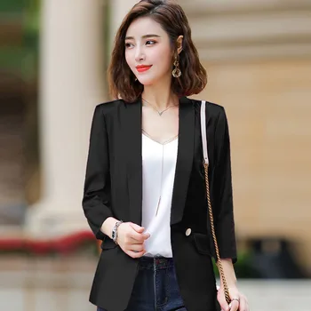 

Women autumn new elegant blazer three quarter sleeve pocket jacket for woman OL casual tops black & rose red ladies blazer