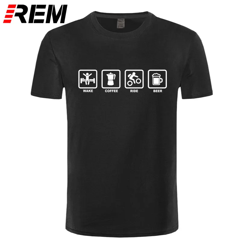 Брендовая одежда REM, забавная футболка с надписью «Wake coffee Rider Beer Bicycle», Мужская хлопковая футболка с коротким рукавом, Топ Camiseta