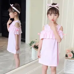 2019 летняя детская одежда платья для девочек полосатые хлопковые платья для девочек с повязкой на голову для девочек, детское платье