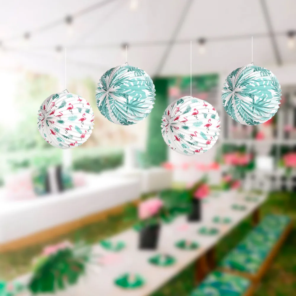 

1pc 9" Summer Party Accordion Pleated Paper Lanterns Flamingo Palm Tree Leaves Tropical Luau Wedding Birthday Shower Decor
