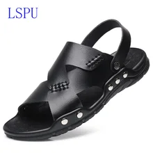 Мужские сандалии натуральный спилок, кожа, мужская пляжная обувь, брендовая мужская повседневная обувь, мужские шлепанцы, кроссовки, летняя обувь, Вьетнамки