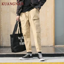 KUANGNAN лодыжки-Длина хаки брюки карго штаны, мужские брюки уличная Спортивные штаны Для мужчин женской модной обуви 5XL брюки в стиле хип-хоп Для мужчин брюки