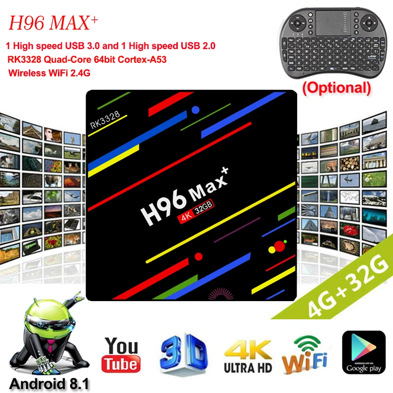 Koop H96 max smart tv box android 8.1 4 gb RAM 32 gb ROM rk3328 Quad Core 4 k VP9 h.265 USB 3.0 WiFi 2.4g Media Speler set top box