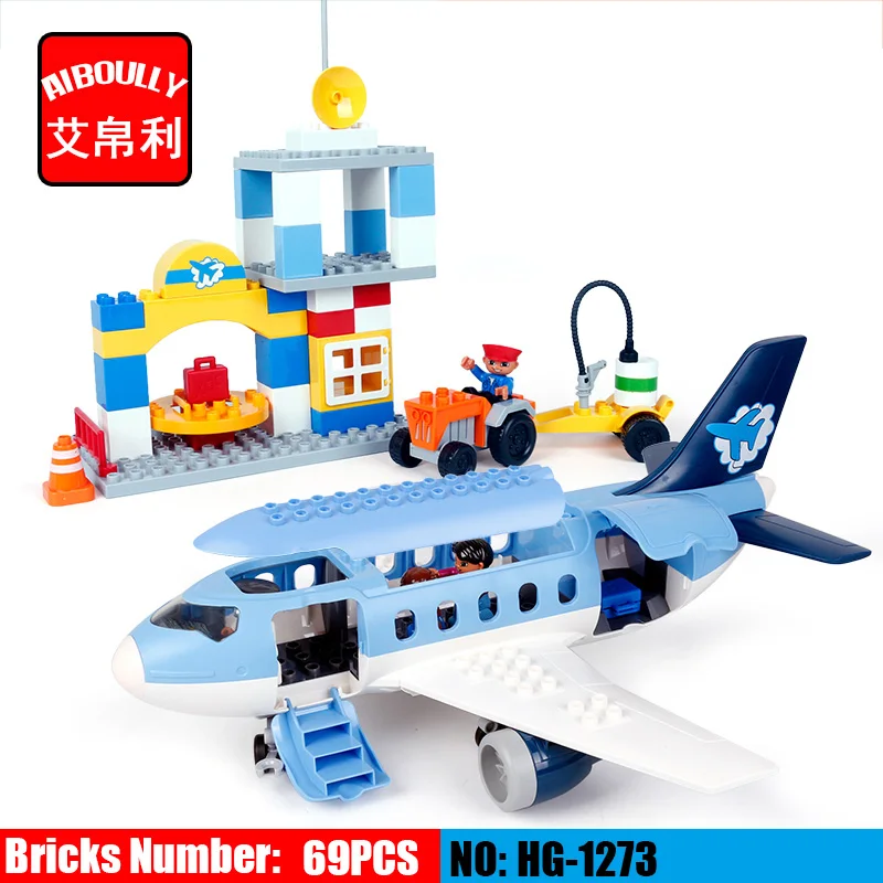 

AIBOULLY Large Size Happy Airport Building Blocks Compatible with dupleo 69pcs Classic Toys Educational Baby Toy Gifts