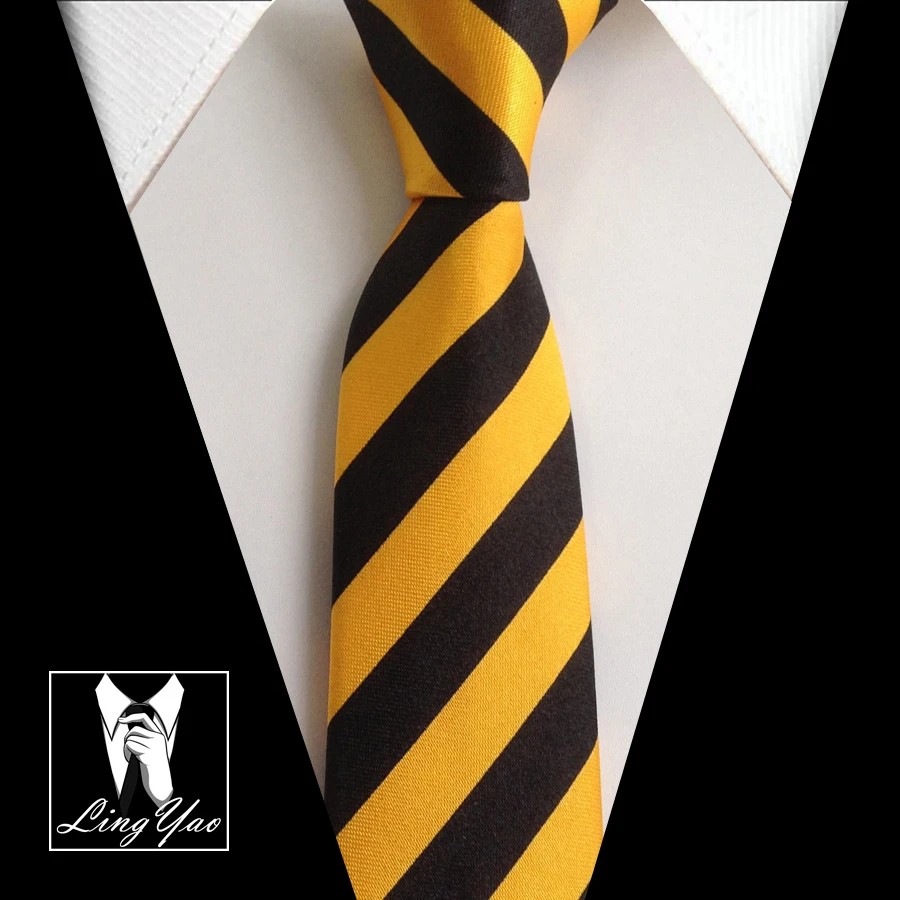 

High Fashion Narrow Ties Yellow with Black Diagonal Stripes Neck Ties for Men Wholesale