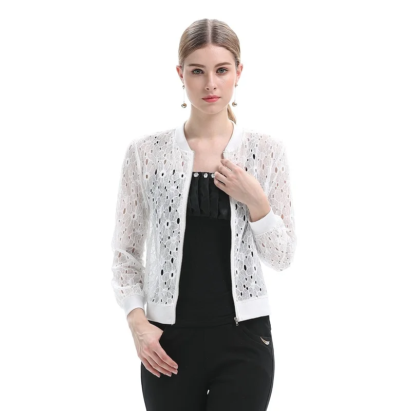 

Lace Hollow Out Patchwork Baseball Jacket