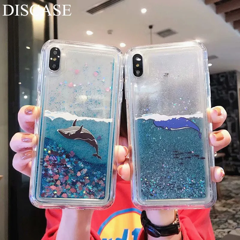 DISCASE синий жидкий Блестящий песочный чехол для телефона iphone 8 7 6 S plus Cute animal X XR XS MAX
