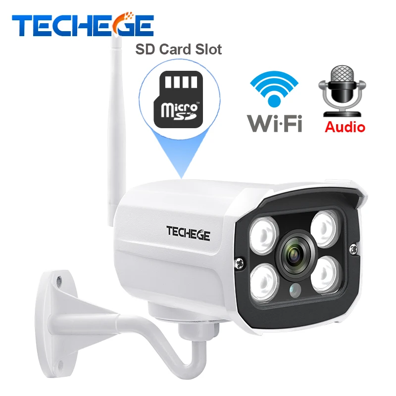 Goedkoop Techege HD 1080 p Draadloze Sd kaartsleuf Audio Camera 2.0MP wifi Security Camera IR Nachtzicht Metalen Waterdichte Outdoor yoosee