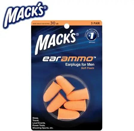 3 пары затычки для ушей Macks моющиеся мягкие из оранжевой пены конические с защитой