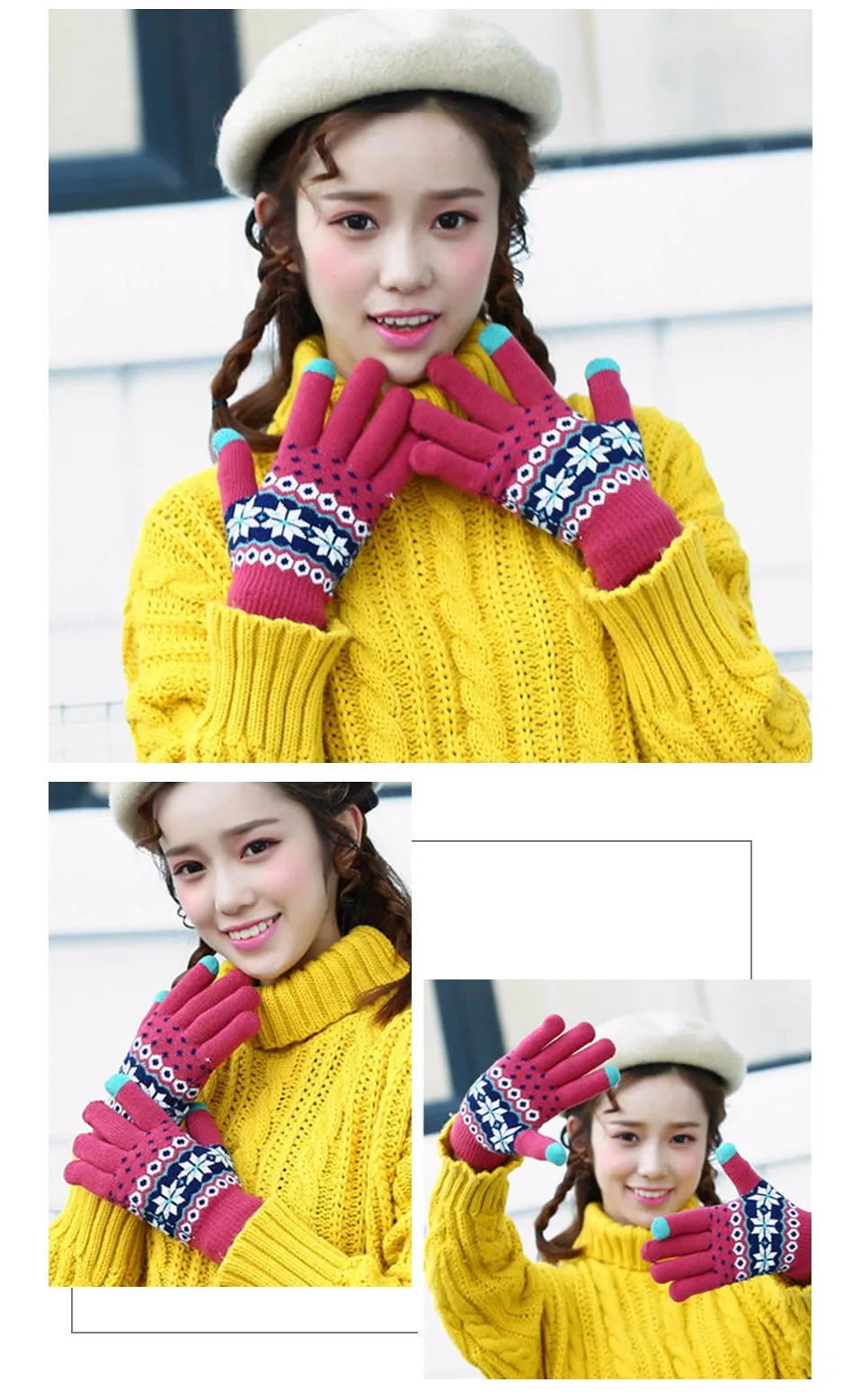 Женские зимние перчатки вязаные перчатки женские утолщенные теплые перчатки с сенсорным экраном женские теплые шерстяные кашемировые