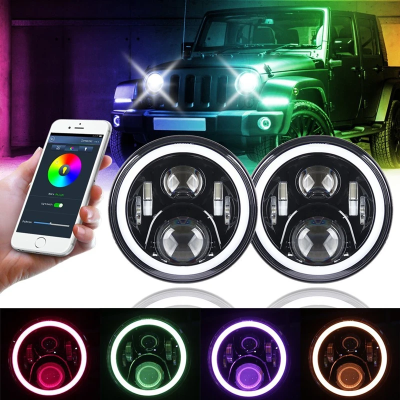 RGB Halo 7 inch LED Headlights for Jeep Wrangler Plug and Play 7 inch