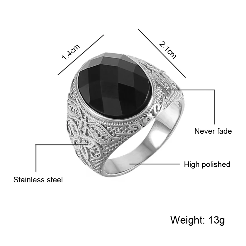 US7 Stainless Steel Obsidian Natural Stone Wedding Rings Punk Rock Finger Genuine Austria Ring For Men Women Sale Jewelry Gift