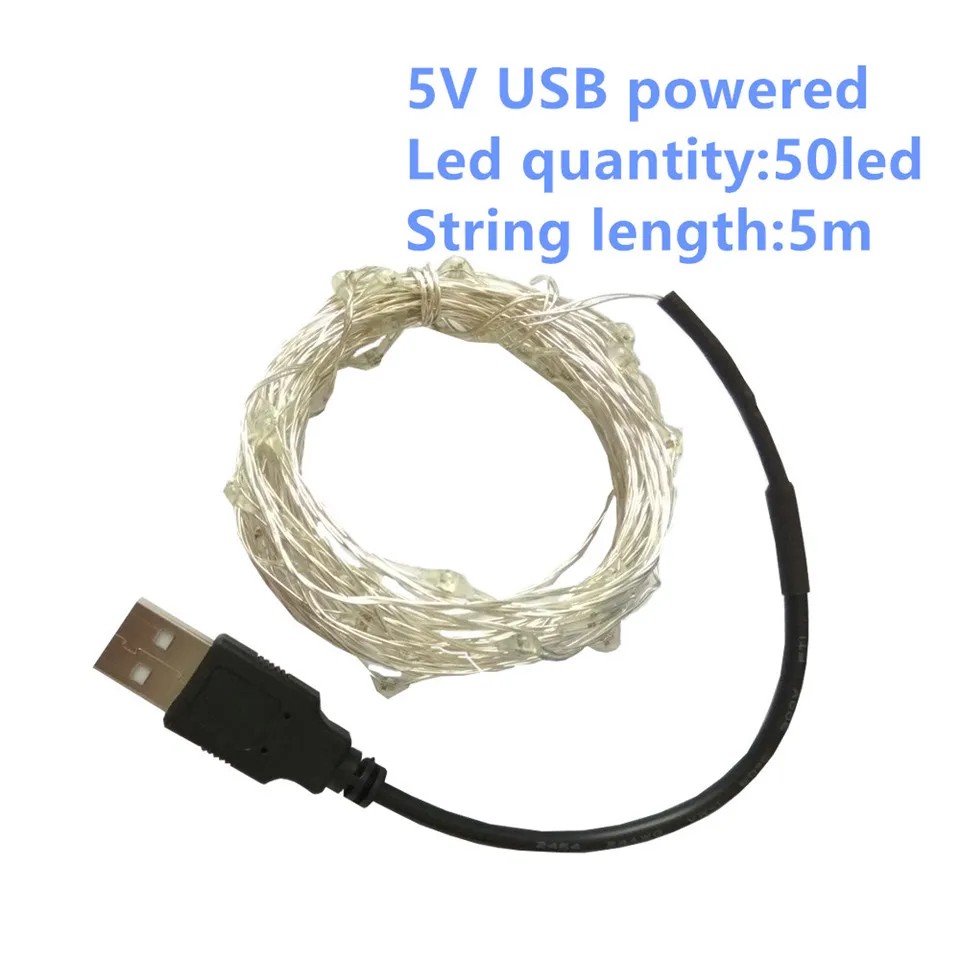 USB 5v праздничные сказочные огни гирлянда на батарейках светодиодный гирлянды украшения Рождество открытый гирлянда рогатки шторы мишура - Испускаемый цвет: 5M Powered by USB