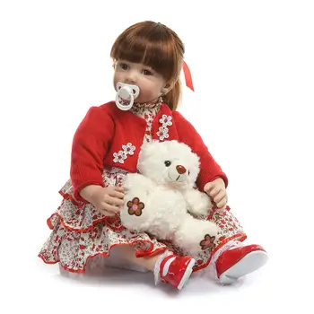 

60cm Reborn Doll Realistic Silicone Vinyl Newborn Babies Toy Girl Princess Clothes Pacifier Lifelike Handmade Birthday Gifts