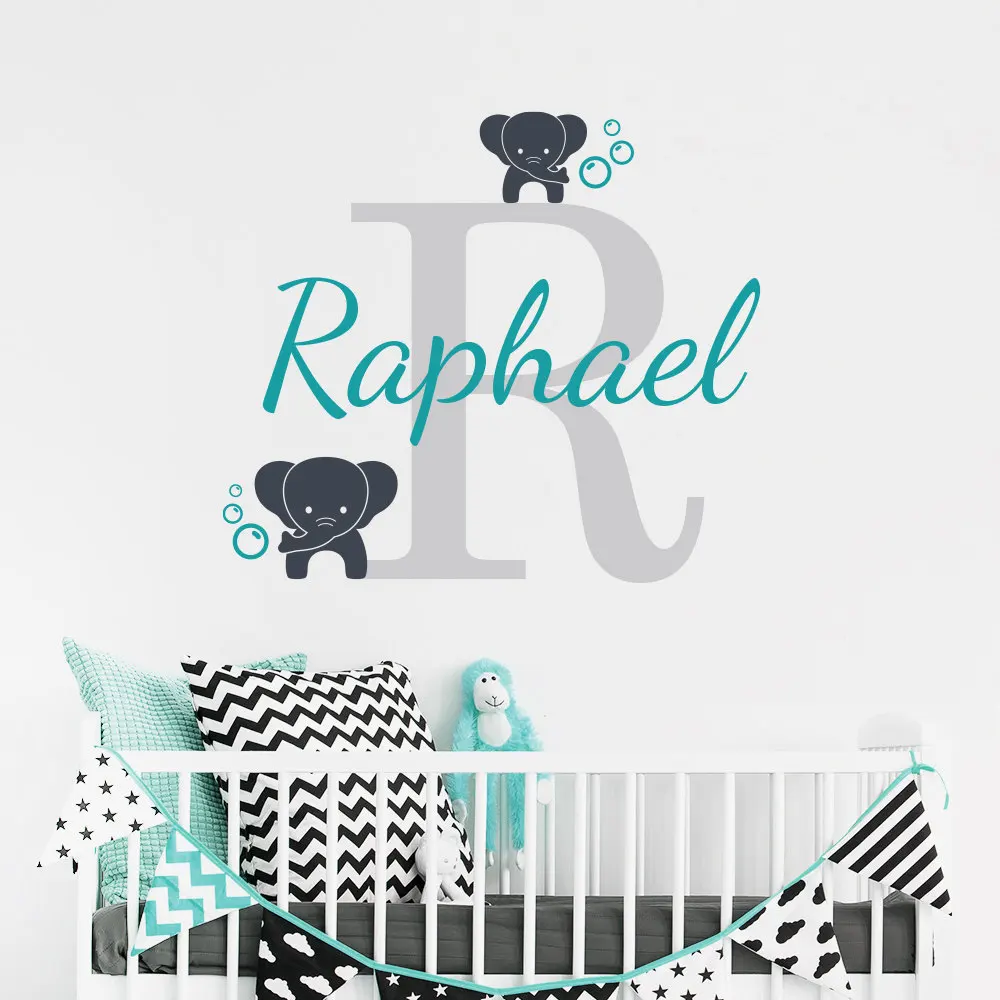 Customized Name Elephant Wall Decal For Kids Room Nursery ...