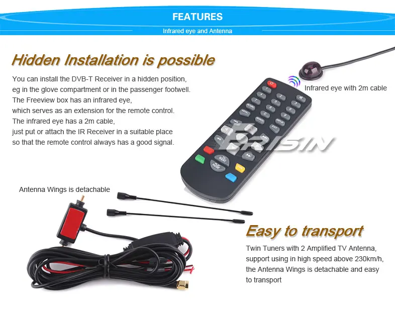 Erisin ES338 автомобильный мобильный цифровой HDTV DVB-T2 приемник HEVC H.265 H.264 HDMI USB 160 км/ч