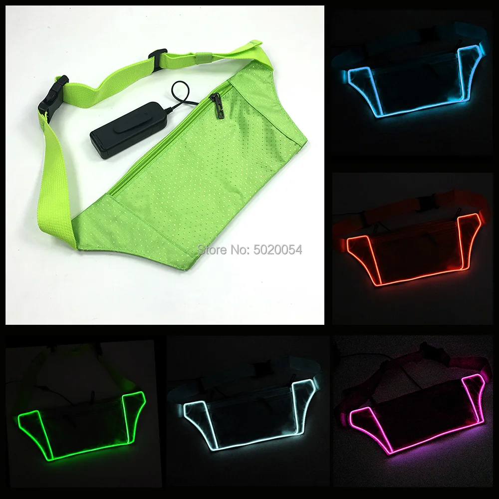 

Popular Led Glow In Dark Runing Fanny Pack Multiple color Options Costume Props Light Up EL Waist Bag For Money Mobile Phone