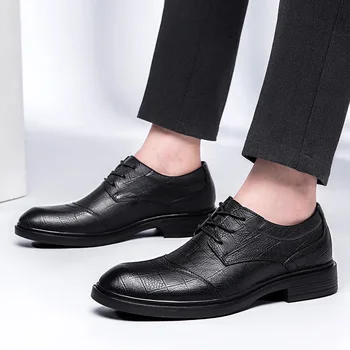 

GOODRSSON Men Casual Leather Shoes City Business Casual Shoes Formal Dress Leather Shoes Solid Lace Up Simple Fashion Shoes Male