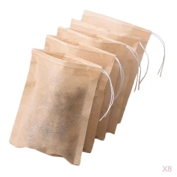8 Set (800 Pcs) Empty Tea Filter Bag for Loose Leaf Herbs Teas Cotton Drawstring Seal Filters (Natural Color,7x5cm )