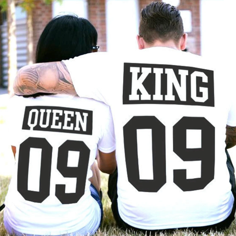 Хлопковая футболка большого размера King Queen 09 футболки для пар с буквенным принтом