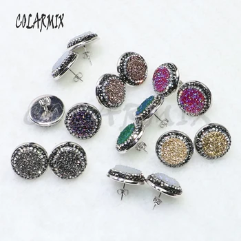 

10 pairs stud druzy earrings round stone earrings mix colors imitation druzy wholesale jewelry gems jewelry for women 7020