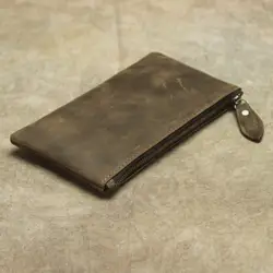 Ультра-тонкий кожаный бумажник для Новинки для женщин Винтаж Crazy Horse кожа телефон бумажник Дамы Длинный кошелек на молнии мешок денег
