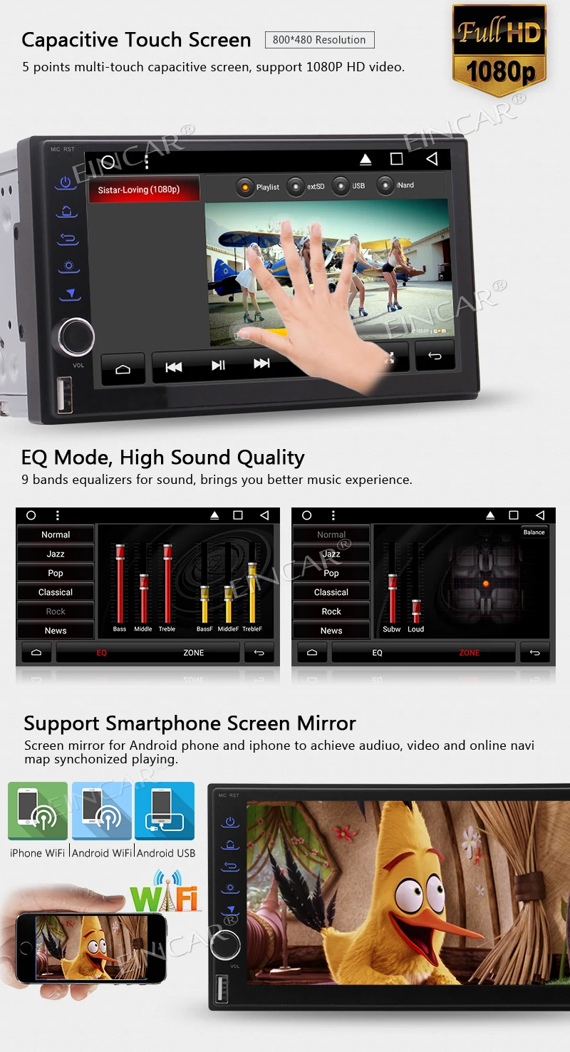 Best Eincar Car Stereo Touchscreen Head Unit Android 7.1 Car NO DVD Player GPS Navigation Autoradio Stereo Support Wifi USB/SD+Camera 7